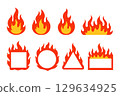 Fire flame, fireball campfire heat isolated icons set. Burning flame warning abstract design orange 129634925