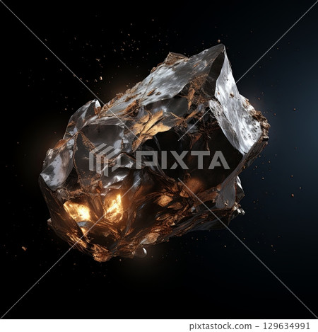 Asteroid Collision in Deep Space A Celestial Body Breaking Apart with Intense Energy 129634991