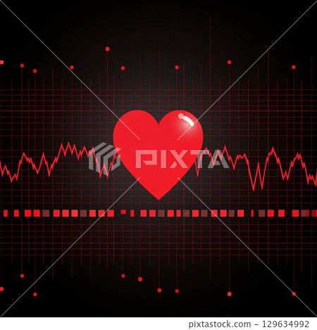 Heartbeat Pulse Line in Red Heart Shape on Dark Background. Medical and Healthcare Concept 129634992