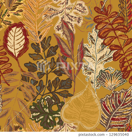 seamless pattern with autumn leaves 129635040