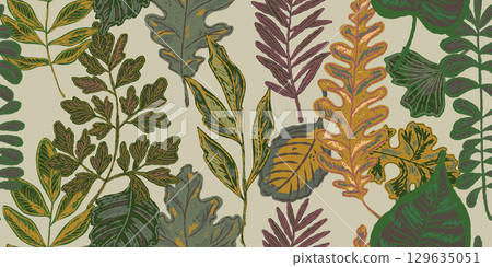 seamless pattern with tropical plants 129635051