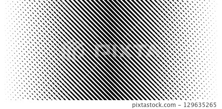 Diagonal halftone gradient background with black dots and lines creating abstract textured pattern 129635265