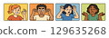 Avatar face character person icon set. Vector avatar woman happy portrait cartoon emotion people 129635268