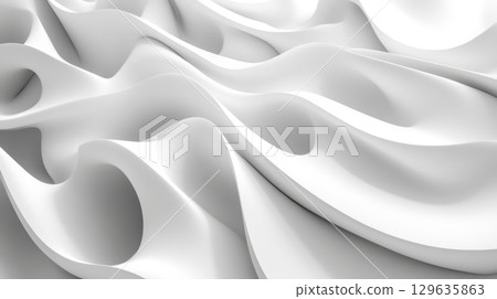 Fluid white waves create a serene texture in a minimalistic design 129635863