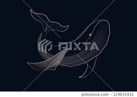 line art whale 129635932