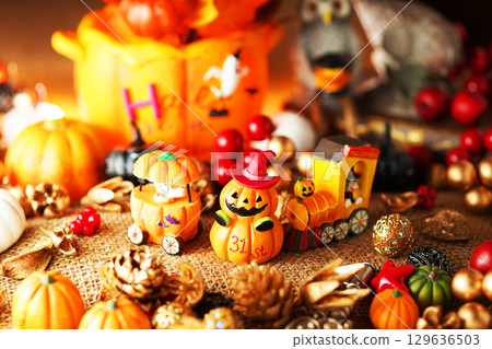 A lively Halloween party image with ghosts 129636503