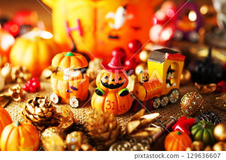 A lively Halloween party image with ghosts 129636607