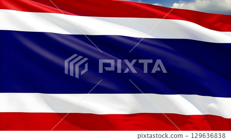 A close up view of the thailand flag waving gently in the wind outdoors 129636838