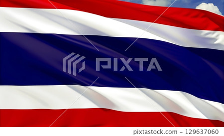 Close up of the thailand national flag waving in the wind against sky view 129637060