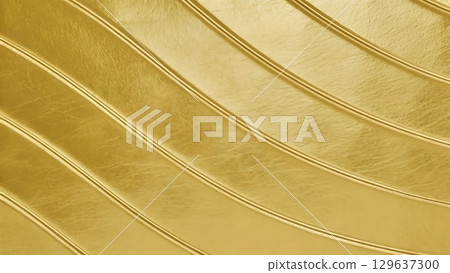A close up of a golden textured surface with parallel lines and a shiny appearance 129637300