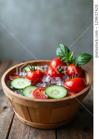 Chilled tomatoes and cucumbers 129637428