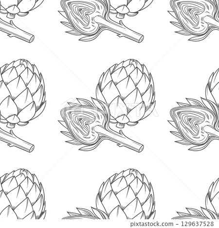 Seamless pattern with hand drawn artichoke on white background. Hand drawn illustration. Seamless pattern with hand drawn artichoke on white background. Hand drawn illustration. 129637528