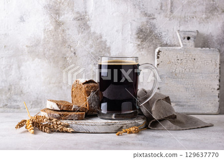 Glass of fresh bread kvass drink 129637770