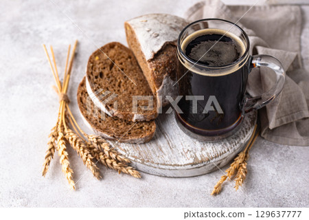 Glass of fresh bread kvass drink Glass of fresh bread kvass drink 129637777