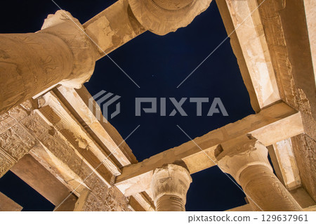 View of the Night Sky from the Temple of Kom Ombo in Egypt 129637961