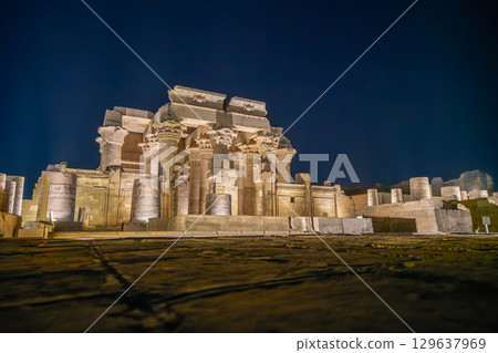 Spectacular Night View of the Temple of Kom Ombo in Egypt. 129637969