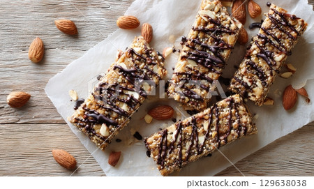 Fitness-inspired clean snack concept perfect for nutrition blogs and social media branding 129638038