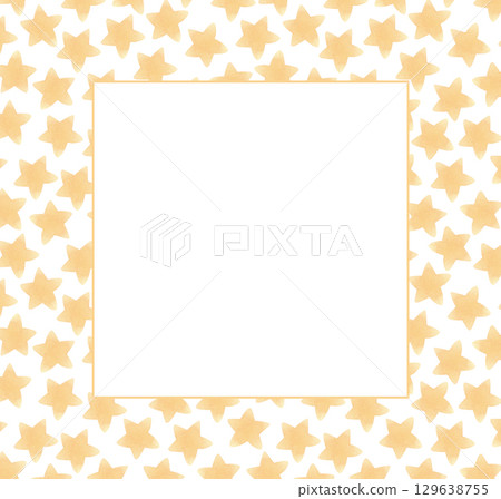 Watercolor star border frame with yellow stars on white background 129638755