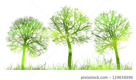 Green trees in the park. hand drawn. Not AI, Vector illustration 129638890