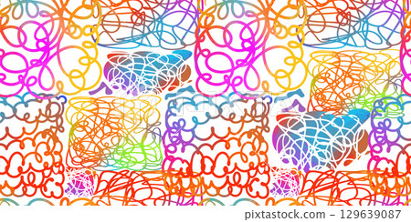 colored curvy brush stroke waves seamless pattern for background, fabric, textile, wrap, surface, web and print design. hand drawn. Not AI, Vector illustration 129639087