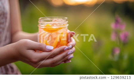 Trendy cocktail concept blending jam and citrus for outdoor summer vibes Trendy cocktail concept blending jam and citrus for outdoor summer vibes 129639213