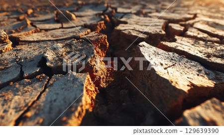 Cracked Earth Texture with Warm Light 129639390
