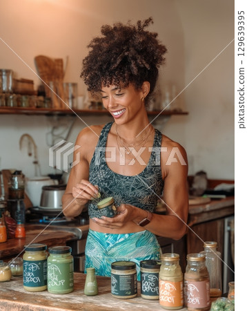 Healthy Lifestyle Woman in Kitchen 129639395