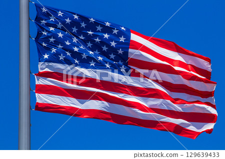 american flag on flagpole american flag on flagpole 129639433