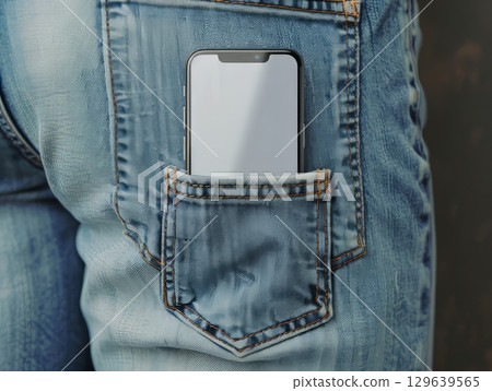 Smartphone in Denim Pocket Closeup 129639565
