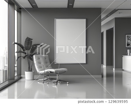 Modern Office Lobby with Blank Poster Frame 129639595