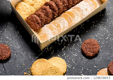 Oatmeal cookie mix in a cardboard box for sale 129639653