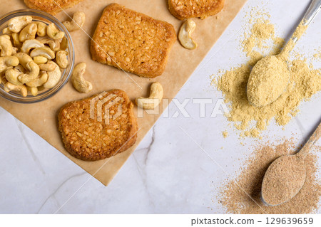 Oatmeal cookies with cashew nuts 129639659