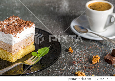 Homemade pie with custard and nuts 129639682
