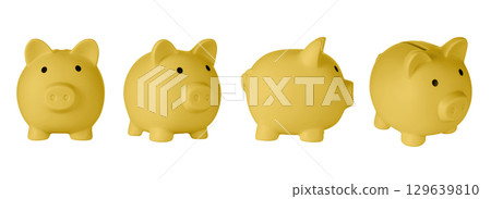 Set Piggy bank pig Orange color on isolated white background 129639810
