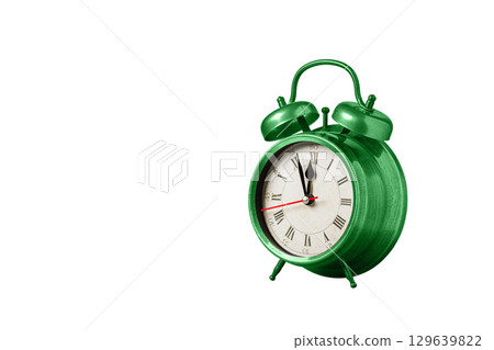 retro clock, watch, pointer clock, Green color alarm clock on isolated white background retro clock, watch, pointer clock, Green color alarm clock on isolated white background 129639822