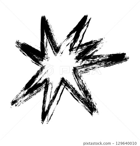 Hand-drawn crayon star with sparkles and pastel texture, doodle-style illustration inspired by space, magic, and chalkboard effects. Flat vector illustration isolated on white background. 129640010