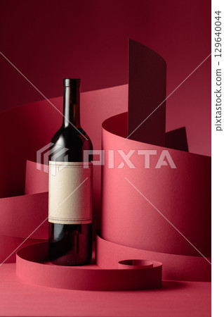 Bottle of red wine with old empty label. Bottle of red wine with old empty label. 129640044