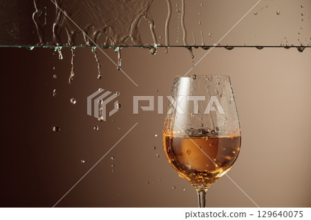 White wine flows down into a glass. White wine flows down into a glass. 129640075