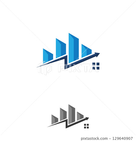 Modern realty growth investment logo design template with blue graph Modern realty growth investment logo design template with blue graph 129640907