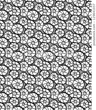Abstract zen ornament, seamless pattern. Hand drawn ink brush doodle style design, minimal line organic circle shape, freehand creative cover, grey black white colour background. Vector illustration 129641037