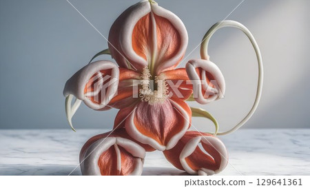 Unique Exotic Flower in Red and White, Artistic Floral Design with Copy Space 129641361