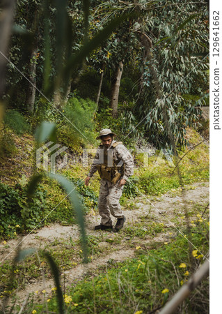 Mercenary Soldier On A Military Operation In The Nature  129641662