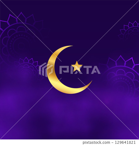 shiny crescent symbol on purple background with smoke effect shiny crescent symbol on purple background with smoke effect 129641821