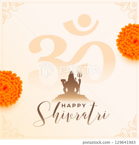 maha shivratri greeting with om mantra and marigold flower 129641983