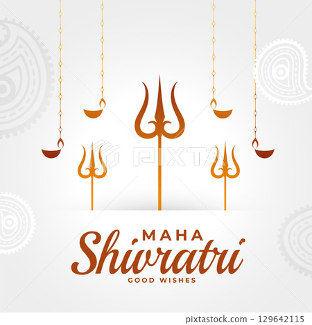 maha shivratri greeting with mahadev trishul and hanging diya 129642115