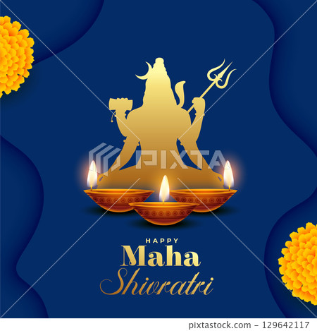 maha shivratri greeting card with marigold flower and diya 129642117