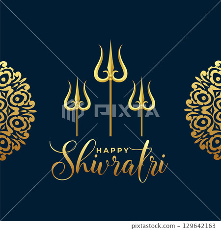 happy shivratri golden text with shiv trishul for hindu festival happy shivratri golden text with shiv trishul for hindu festival 129642163