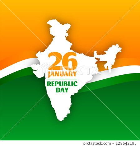 happy republic day tricolor background with paper cut indian map 129642193