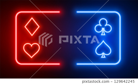 glowing neon casino ace card banner play and win jackpot 129642245