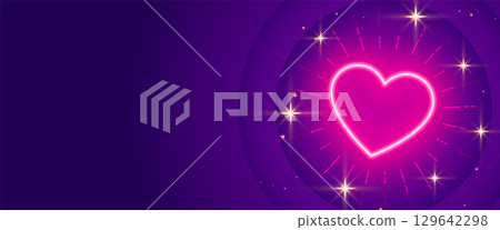 valentines day greeting with glowing neon heart and text space 129642298